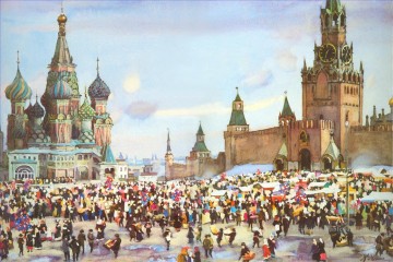 bazar du dimanche de la paume sur le carré rouge 1916 Konstantin Yuon Peinture à l'huile